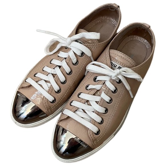 Miu Miu Tan Patent Leather Metal Cap Toe Sneakers Size 36 (US Size 6) - Picture 9 of 15